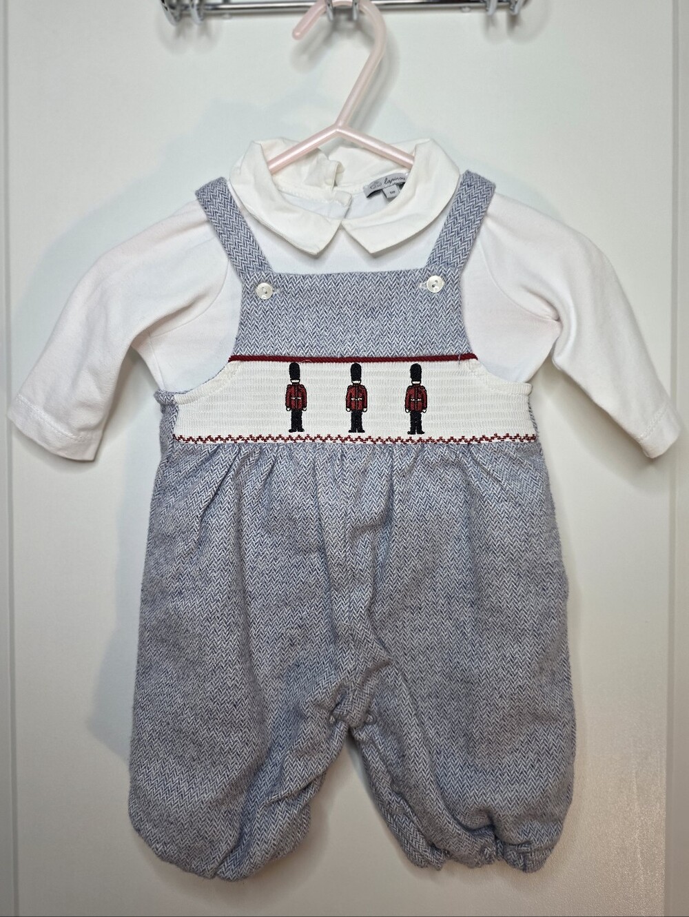 Lapinou Baby Smocked Overalls Set- Guardsman